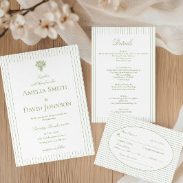 Invitación Chic Minimalist Stripe Green Wedding Details