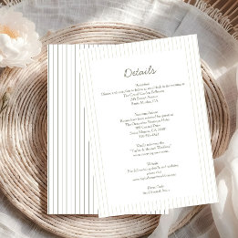 Invitación Chic Minimalist Stripe Green Wedding Details