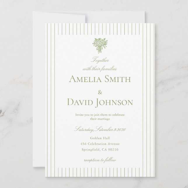Invitación Chic Minimalist Stripe Green Wedding Invitation  (Anverso)