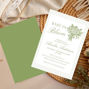 Invitación Chic Minimalista Raya Verde Floral baby shower