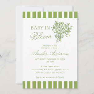 Invitación Chic Minimalista Raya Verde Floral baby shower