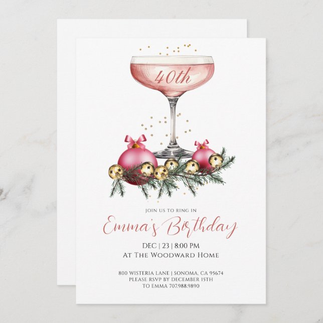 Invitación Chic Modern 40th Christmas Season Birthday Party (Anverso / Reverso)
