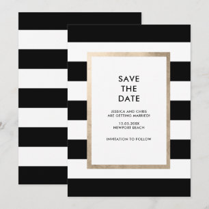 Invitación Chic Moderno Audaz Negro Blanco Raya Rosa Dorado H