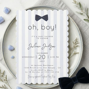 Invitación Chic Moderno Azul Polvoriento Oh Chico Arco Baby S
