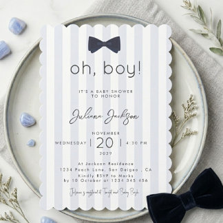 Invitación Chic Moderno Azul Polvoriento Oh Chico Arco Baby S
