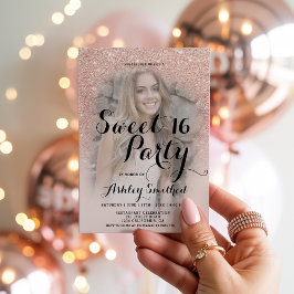 Invitación Chic Moderno Cumpleaños 16 Rosa Dorado Brillante F
