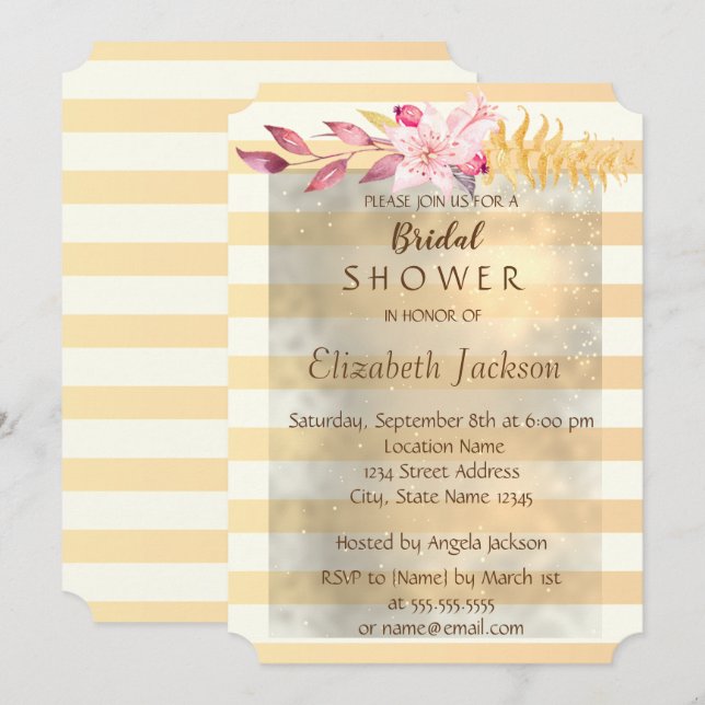 Invitación Chic Moderno de Flores a Rayas para Despedida de S (Anverso / Reverso)