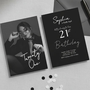 Invitación Chic Moderno Negro y Blanco Cumpleaños Foto Siglo 