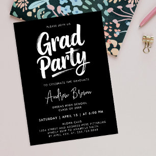 Invitación Chic Moderno Negro Y Blanco Grad Brush Tinta Scrip