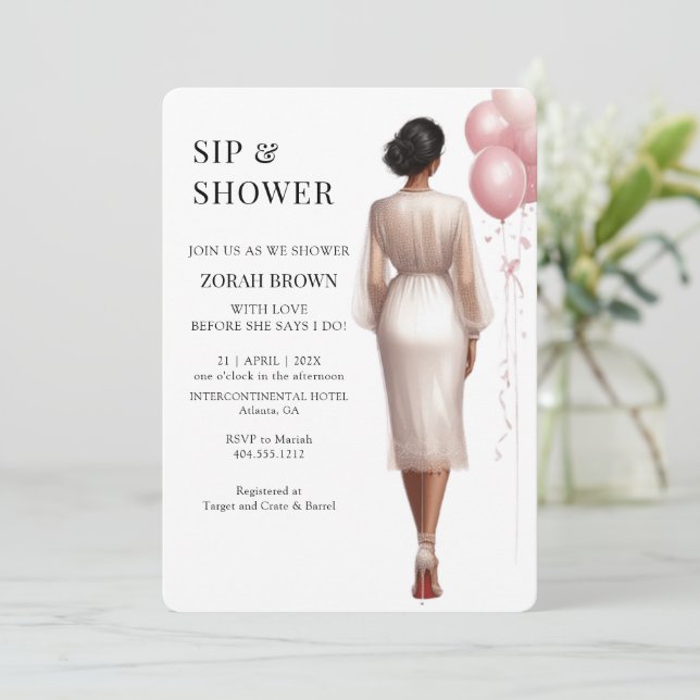 Invitación Chic Moderno Rosa Blanco Bridal Ducha de Boda  (Anverso de pie)