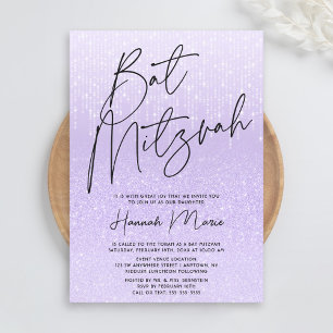 Invitación Chic Murciélago Purpura Brillo Bat Mitzvah