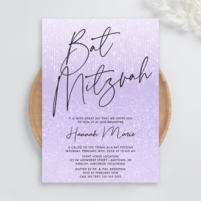 Invitación Chic Murciélago Purpura Brillo Bat Mitzvah (Subido por el creador)