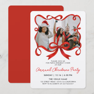 Invitación Chic Navidad Foto Cinta Roja Caligrafía Script