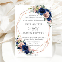 Chic Navy Rosa Dorado Rubor Floral Boda Geométrico