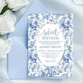 Invitación Chic Navy Roses Digital Download Sweet 16 Invite