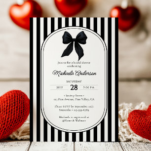 Invitación Chic Negra Coqueta Lazo Rayado Ducha de Novia