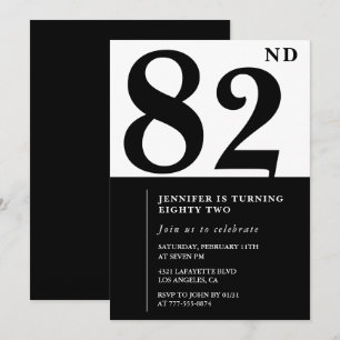 Invitación Chic Negro Blanco para su cumpleaños 82