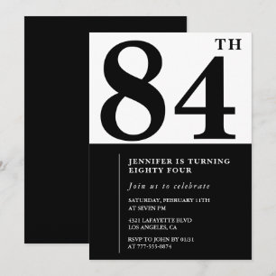 Invitación Chic Negro Blanco para su cumpleaños 84