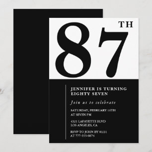 Invitación Chic Negro Blanco para su cumpleaños 87
