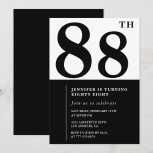 Invitación Chic Negro Blanco para su cumpleaños 88