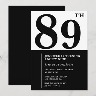 Invitación Chic Negro Blanco para su cumpleaños 89