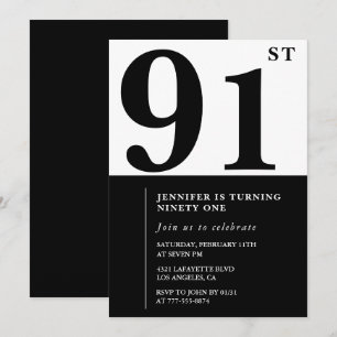 Invitación Chic Negro Blanco para su cumpleaños 91