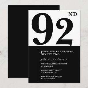 Invitación Chic Negro Blanco para su cumpleaños 92