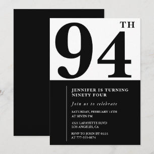 Invitación Chic Negro Blanco para su cumpleaños 94