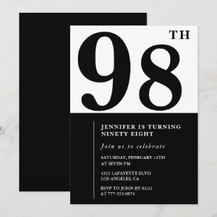 Invitación Chic Negro Blanco para su cumpleaños 98