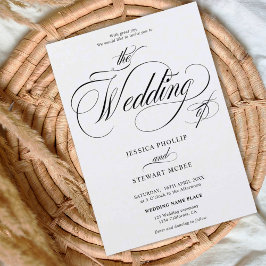 Invitación Chic negro blanco todo en una boda de caligrafía