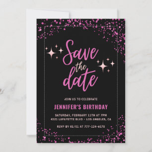 Invitación Chic negro rosa Guarda la fecha 86 cumpleaños