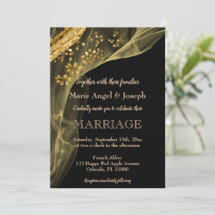 Invitación Chic Negro y Dorado Brillo y Remolino Ahumado