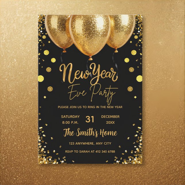 Invitación Chic New Year' Eve Party Gold Glitter Black  (Subido por el creador)