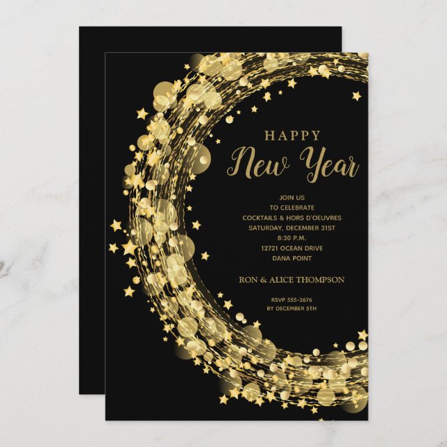 Invitación Chic New Year's Eve Party (Anverso / Reverso)