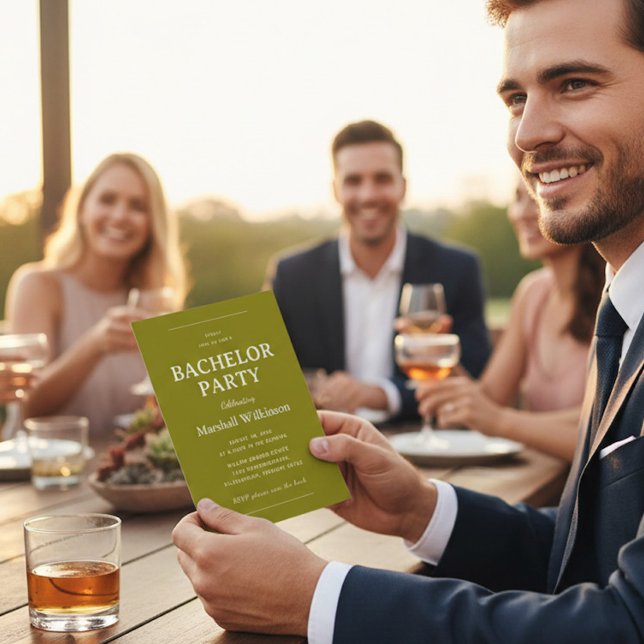 Invitación Chic Olive Green Groom's Party Invite QR Code RSVP (Subido por el creador)