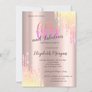 Invitación Chic Ombre Glitter Drips Cumpleaños 50 Rosa Dorado
