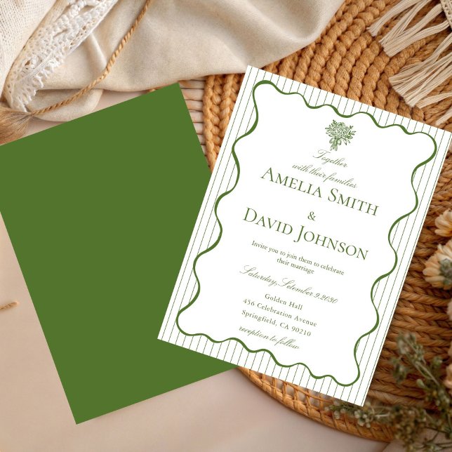 Invitación Chic  Onda Borde Franja  Verde Boda (Subido por el creador)