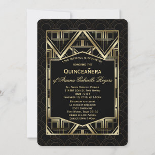 Invitación Chic Oro Gran Gatsby Estilo Art Deco Quinceañera