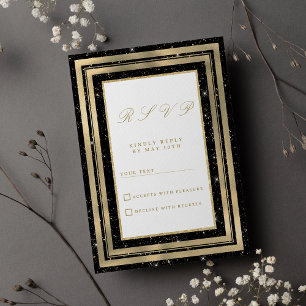 Invitación Chic oro negro brillante confeti RSVP