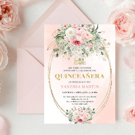 Invitación Chic Pastel Pink Eucalyptus Quinceañera Invite