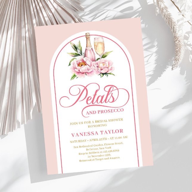 Invitación Chic petals and prosecco blush gold bridal shower (Chic petals and prosecco blush gold bridal shower)