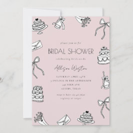 Invitación Chic Pink Bows Cakes Champagne Bridal Shower