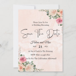 Invitación Chic Pink Cream Floral Wedding Save the Date 