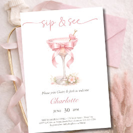 Invitación Chic Pink Martini Tini One Baby Girl Sip And See 