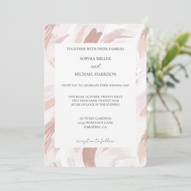 Invitación Chic Pink Rose Abstract Wedding (Anverso de pie)