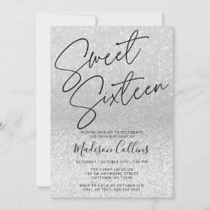 Invitación Chic Plata Brillo Sweet 16