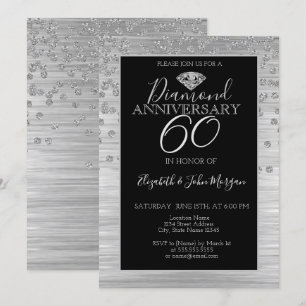 Invitación Chic Plata Diamantes Boda Aniversario