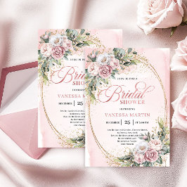 Invitación Chic Powder Pink Floral Eucalyptus Bridal Shower
