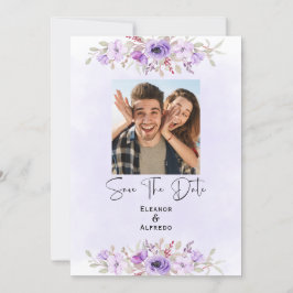 Invitación Chic Purple Floral Wedding Save the Date