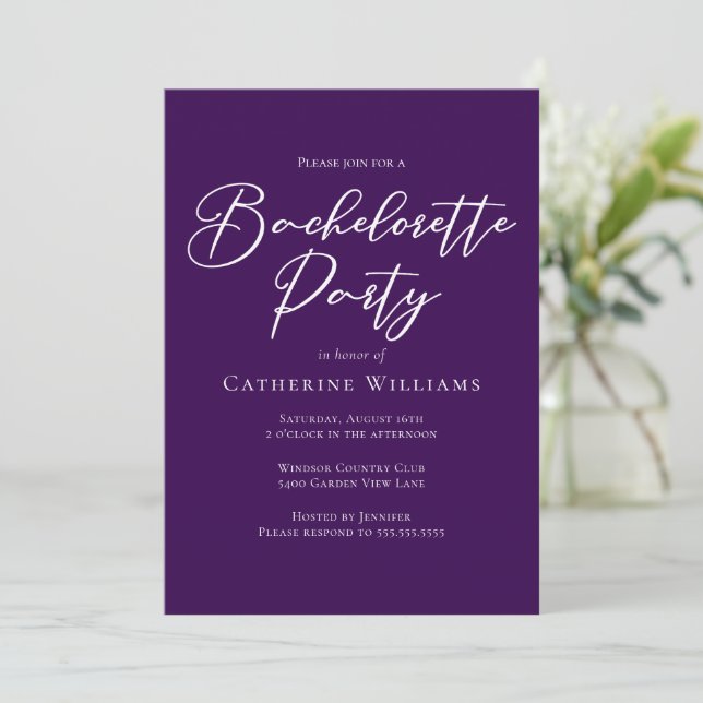 Invitación Chic Purple Minimalist Bachelorette Party (Anverso de pie)